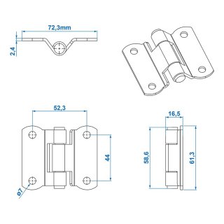 Scharnier 73x61mm