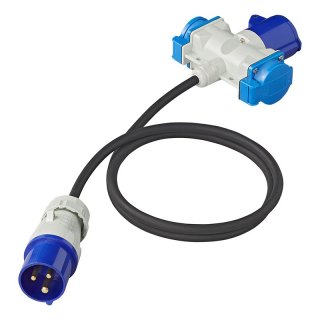 Adapterkabel 150cm 3x2,5mm² von CEE Stecker nach 2xSchuko + 1xCEE Steckdose