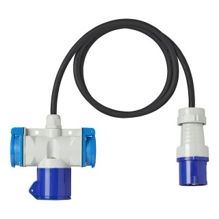 Adapterkabel 150cm 3x2,5mm² von CEE Stecker nach 2xSchuko + 1xCEE Steckdose