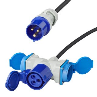 Adapterkabel 150cm 3x2,5mm² von CEE Stecker nach 2xSchuko + 1xCEE Steckdose