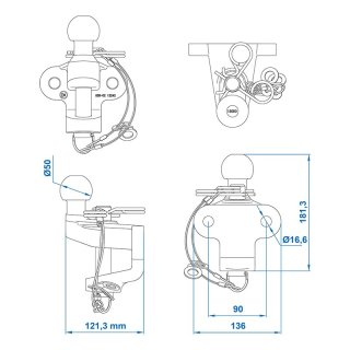 Anhängerkupplung zweifach Ø50mm 3.500kg Kugelkopf PKW Wohnmobil Pickup silber