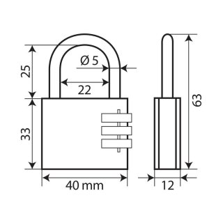 Vorhängeschloss aus Messing mit variabler Kombination - 40 mm