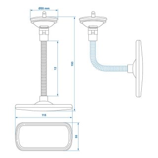 Panorama-Rückspiegel mit Flexarm 12 cm und Saugnapf