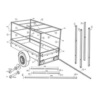 Aufbau Metall für Anhänger 2060x1140x900mm