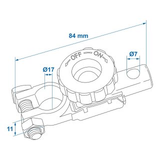 Cosse de batterie (-) 17,5mm avec coupe-circuit sous blister