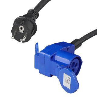 Adapterkabel von Schuko Stecker nach CEE-Winkelkupplung + Schuko Steckdose