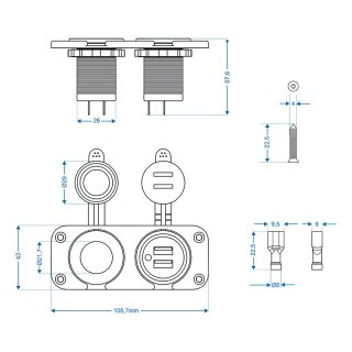 Einbau Kit: Steckdose DIN + USB Doppel-steckdose 2x2100mA im Blister