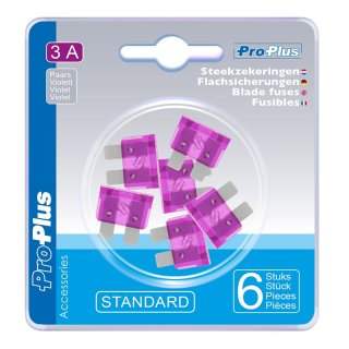 Fusibles plats standard 3A violet 6 pièces sous blister