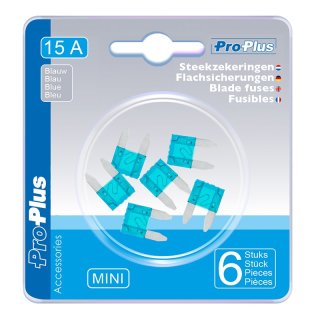 Fusibles plats Mini 15A bleu 6 pièces sous blister