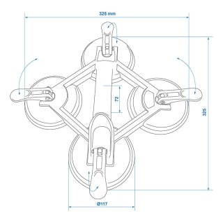 Saugheber aus Aluminium mit 4 Saugnäpfen