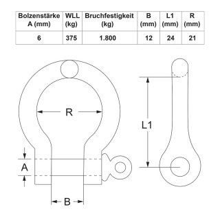 Geschweifte Schäkel 6mm